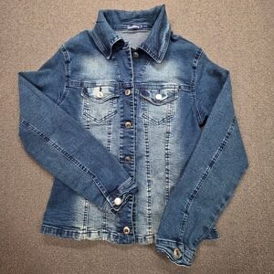 BrazilRoxx Womens Blue Denim Jacket Small Embroidered Back Rhinestone Stretch S
